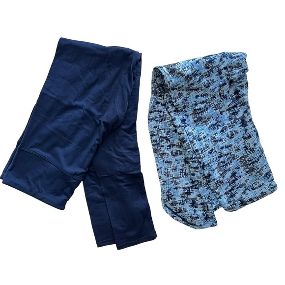 Set of 2 Leggings Cuddl Duds ~ sz S Flexwear Navy Texture Blue Print A391311 - Picture 2 of 4